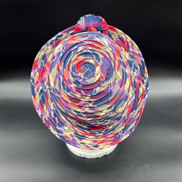 Vintage Plaid Hat 1990s Pink Blue Flower Brooch Accent Y2K Womens Liz Claiborne main image 5